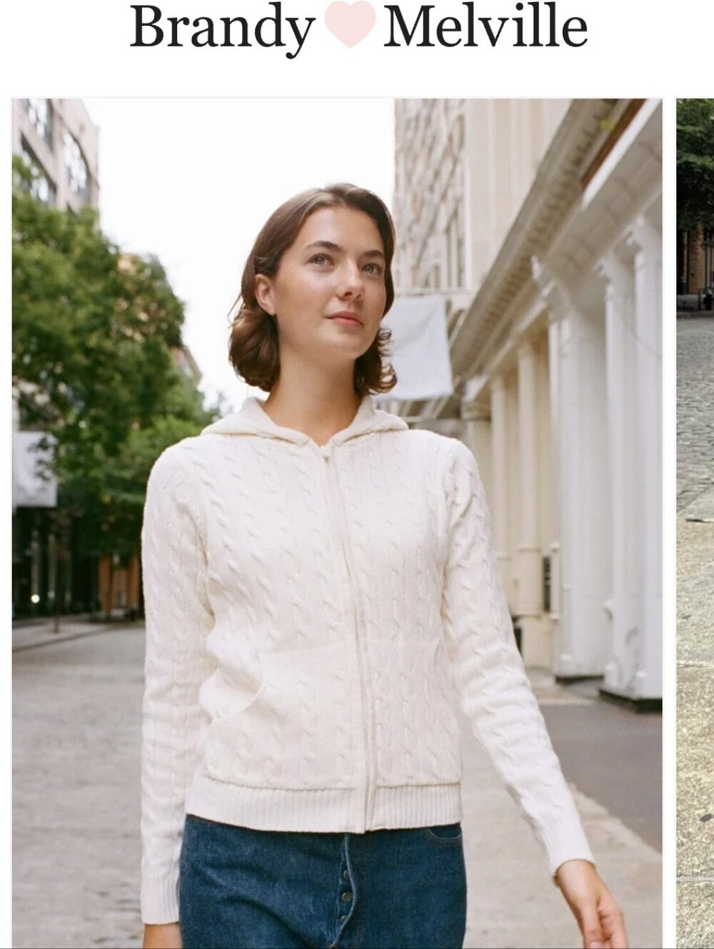 Brandy Melville Ayla Cream Cable-Knit Zip Hoodie